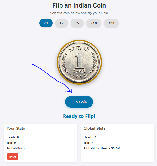 press flip a coin button