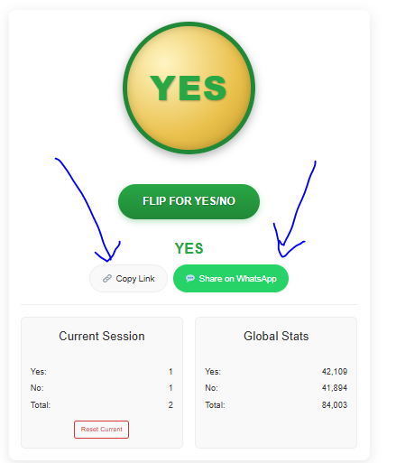 yes or no coin flip with sharable links