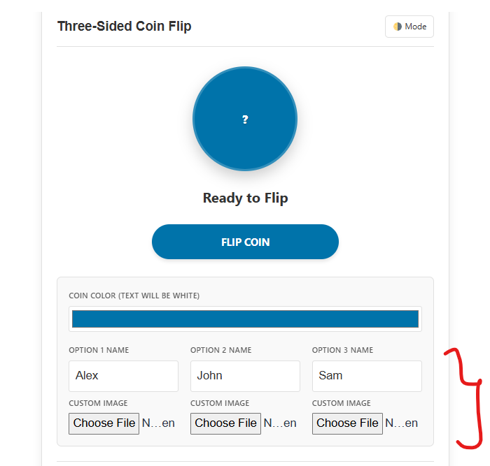 3 sided coin flip tool